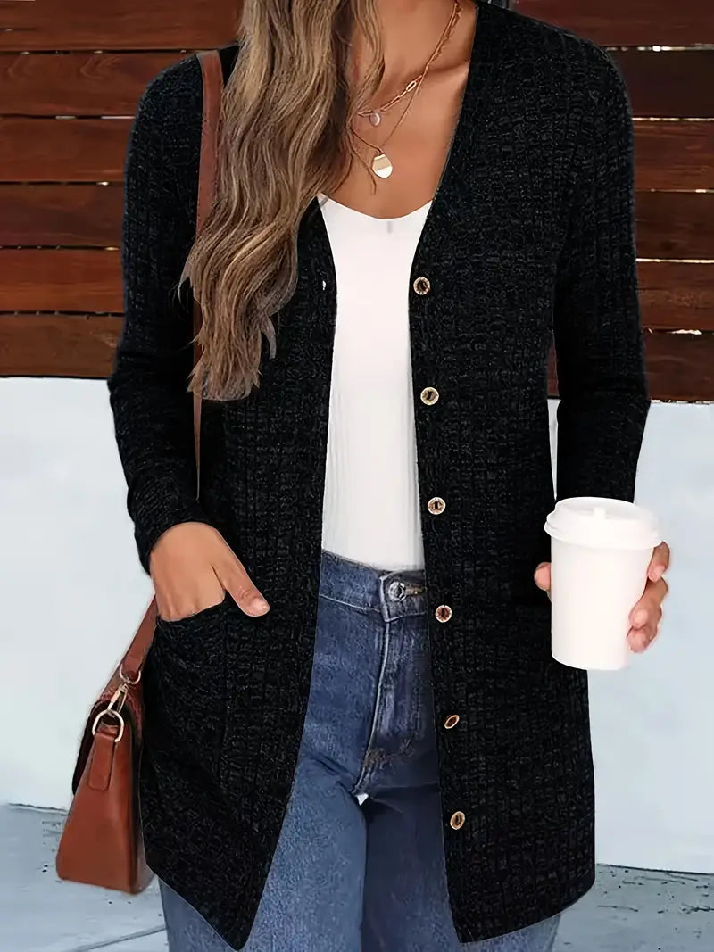 Esme – Longline Waffle-Knit Cardigan