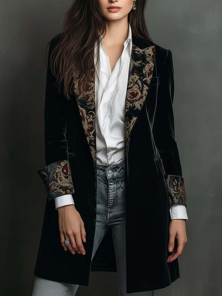 Vera – Velvet Longline Blazer with Baroque Lapels