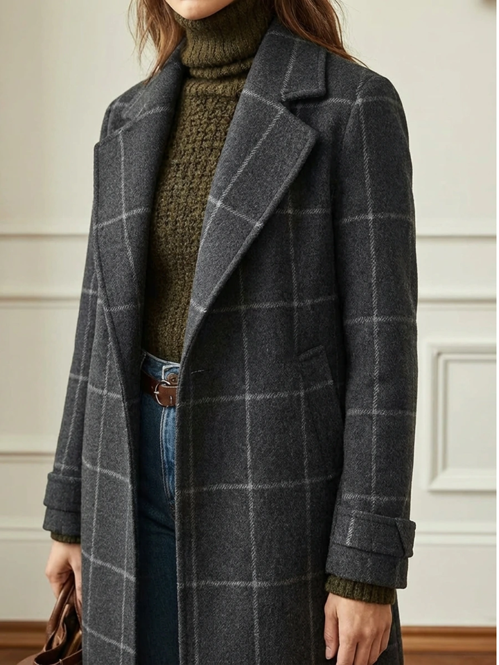 Gladys – Tailored Plaid Long Coat