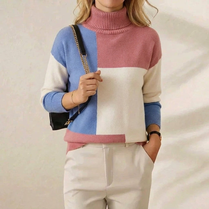 Katharine – Colour Block Turtleneck Jumper