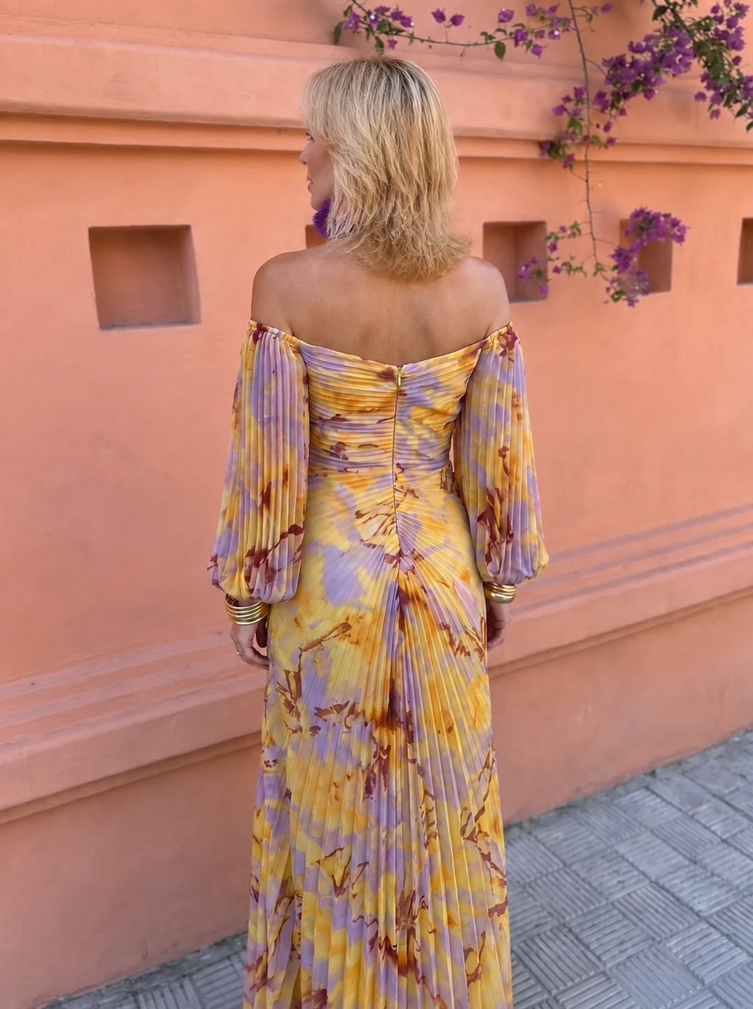 Joan – Pleated Off-Shoulder Gown with Jewel Detail