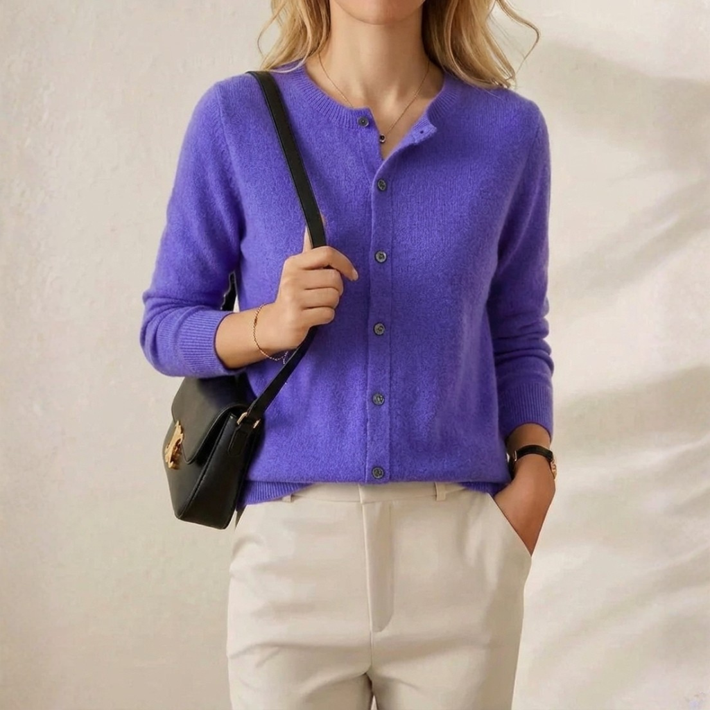 Brenda – Crew Neck Button-Front Knit Cardigan