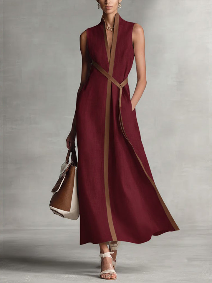 Maud – Contrast-Trim Wrap Maxi Dress