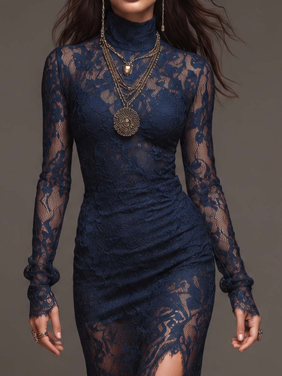 Primrose – Lace Bodycon Midi Dress with High Slit