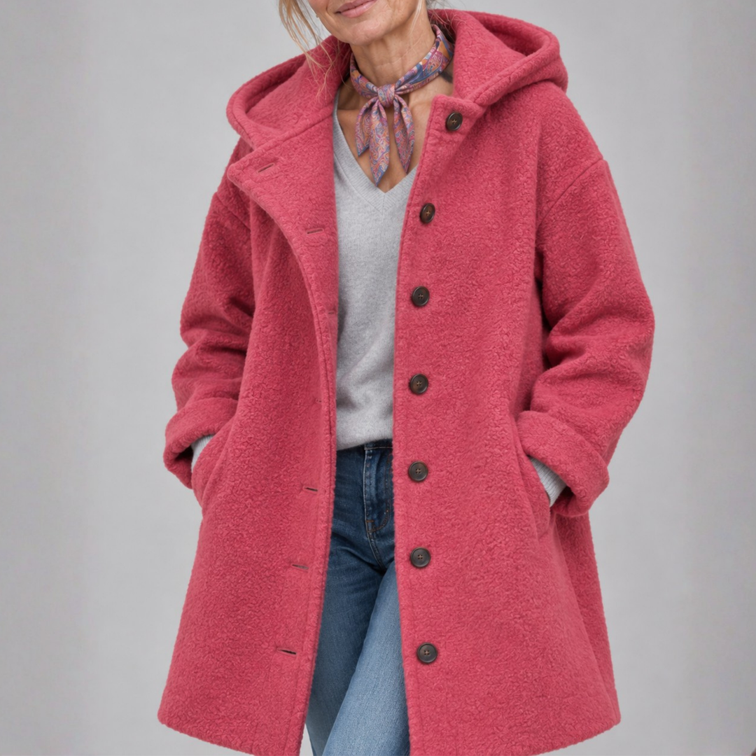 Lavinia – Hooded Button-Front Textured Coat