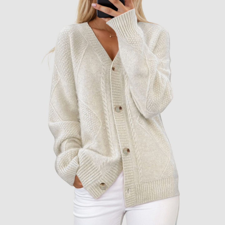 Lois – Cable Knit Button-Front Cardigan