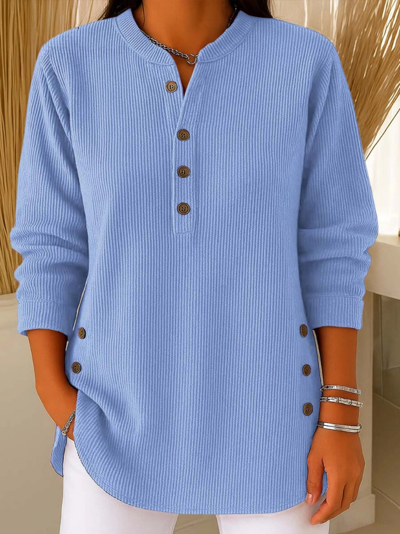 Georgina – Ribbed Henley Button Top