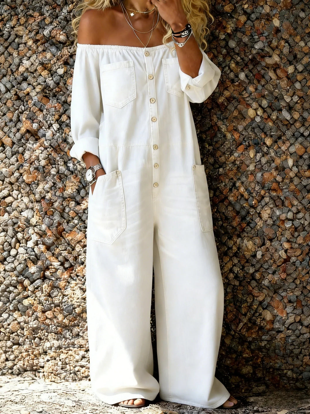 Elowen – Off-Shoulder Denim-Look Jumpsuit