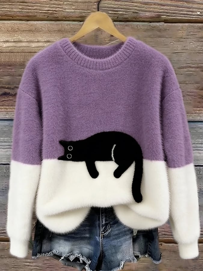 Perpetua – Cat Graphic Colour Block Jumper