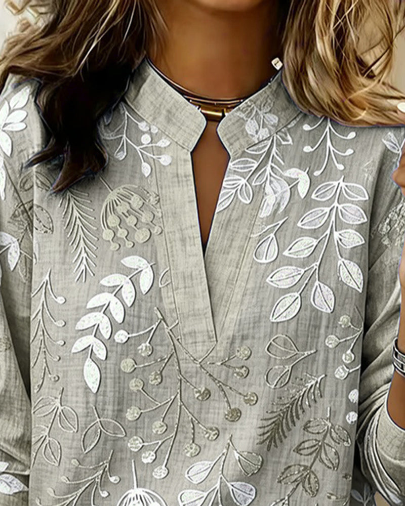 Edwina – Botanical Print Long Sleeve Blouse