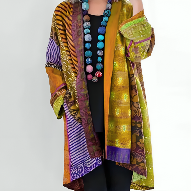 Angela – Patchwork Print Open Front Jacket