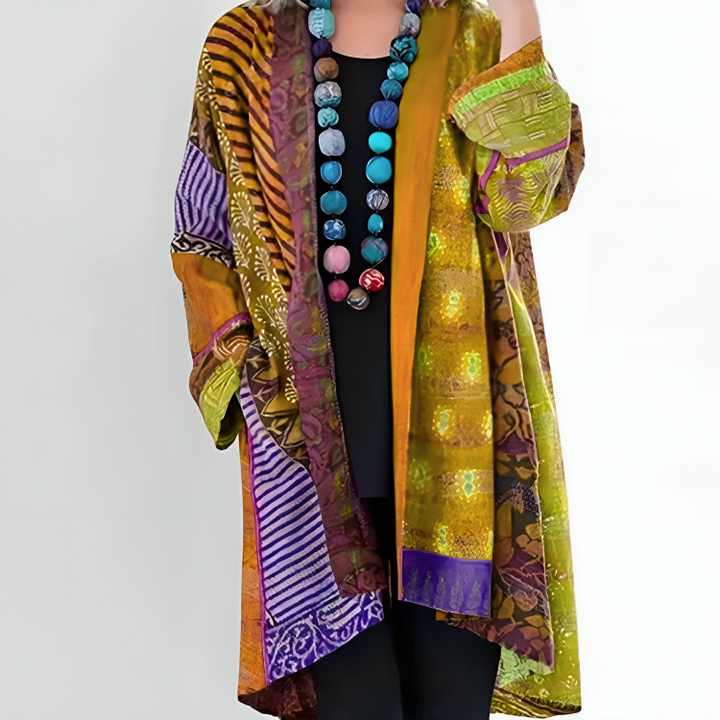 Angela – Patchwork Print Open Front Jacket