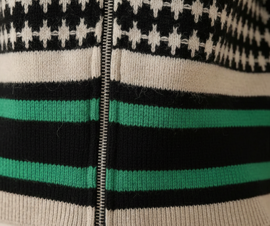Lydia – Zip-Up Houndstooth Knit Cardigan