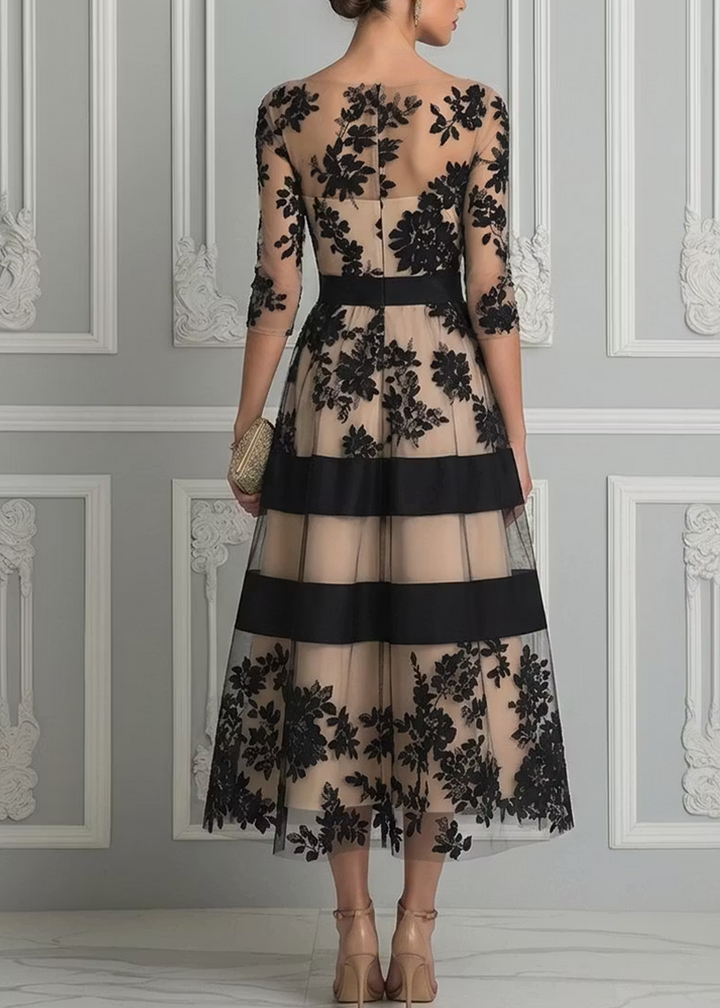 Delyth – Floral Lace A-Line Midi Dress