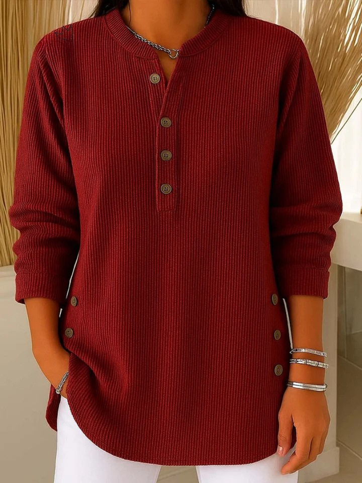 Georgina – Ribbed Henley Button Top