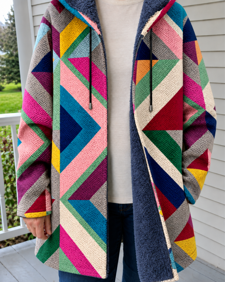Kerensa – Fleece-Lined Geometric Hooded Jacket