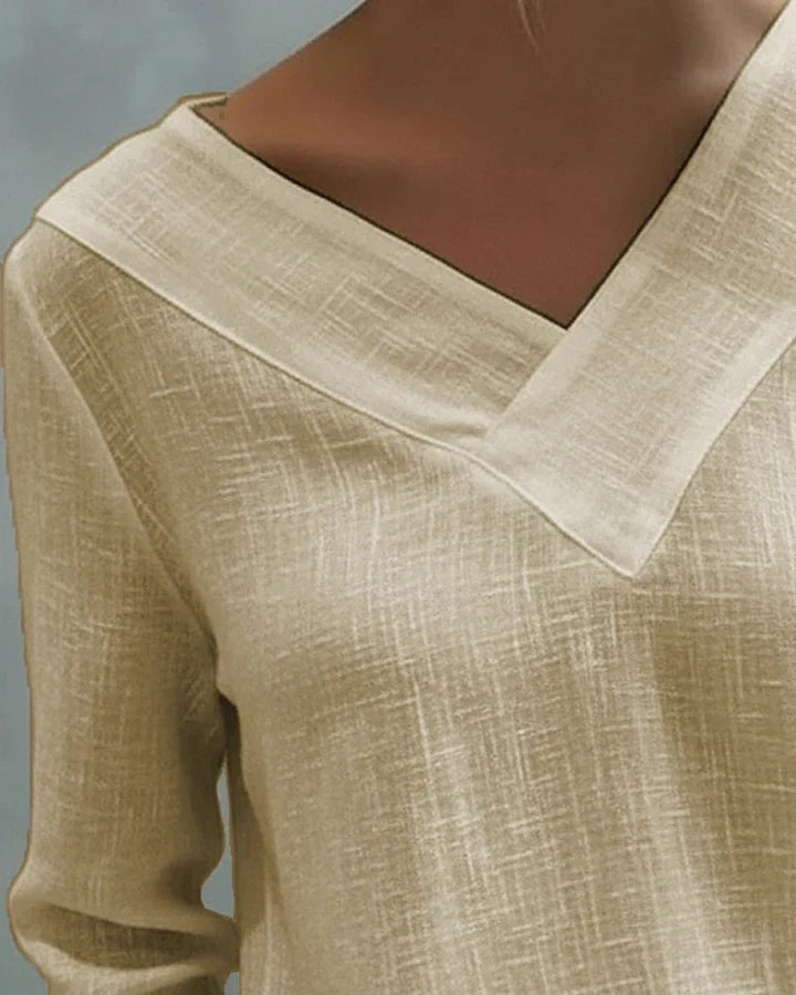 Vera – Off-Shoulder V-Neck Linen-Look Top