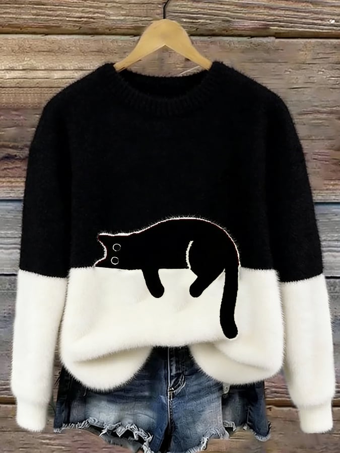 Perpetua – Cat Graphic Colour Block Jumper
