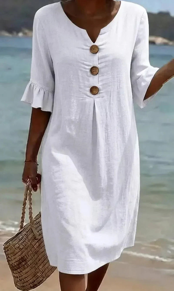 Paulina – Linen-Look Button-Front Midi Dress