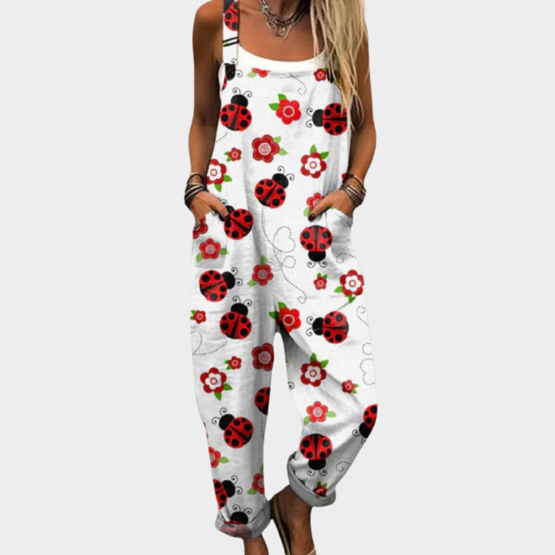 Hazel | White & Red Dungarees