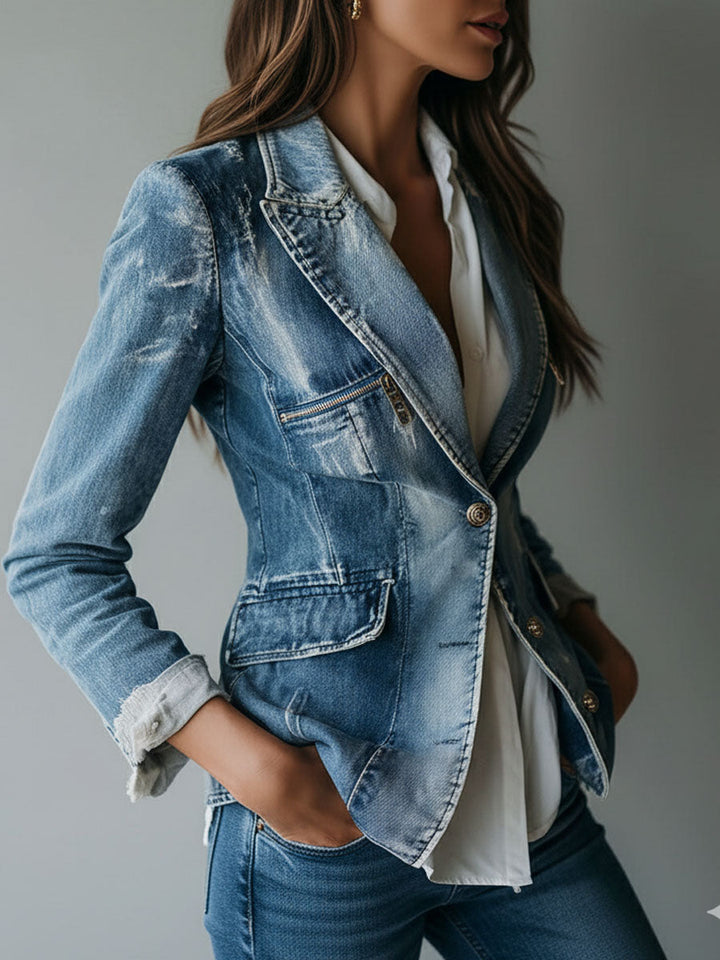 Joanna – Tailored Washed Denim Blazer Jacket