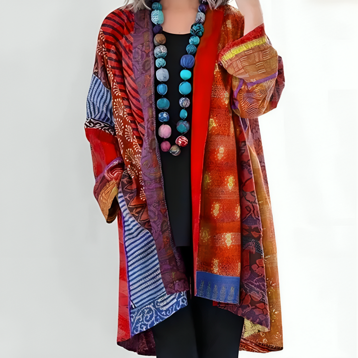 Angela – Patchwork Print Open Front Jacket