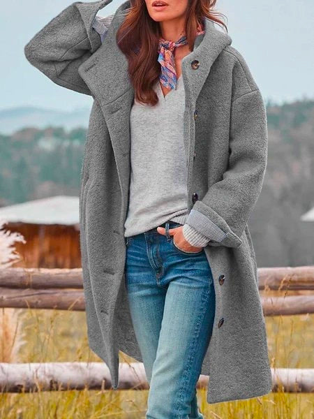 Polly – Hooded Button-Front Longline Coat
