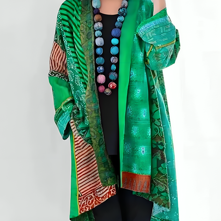 Angela – Patchwork Print Open Front Jacket