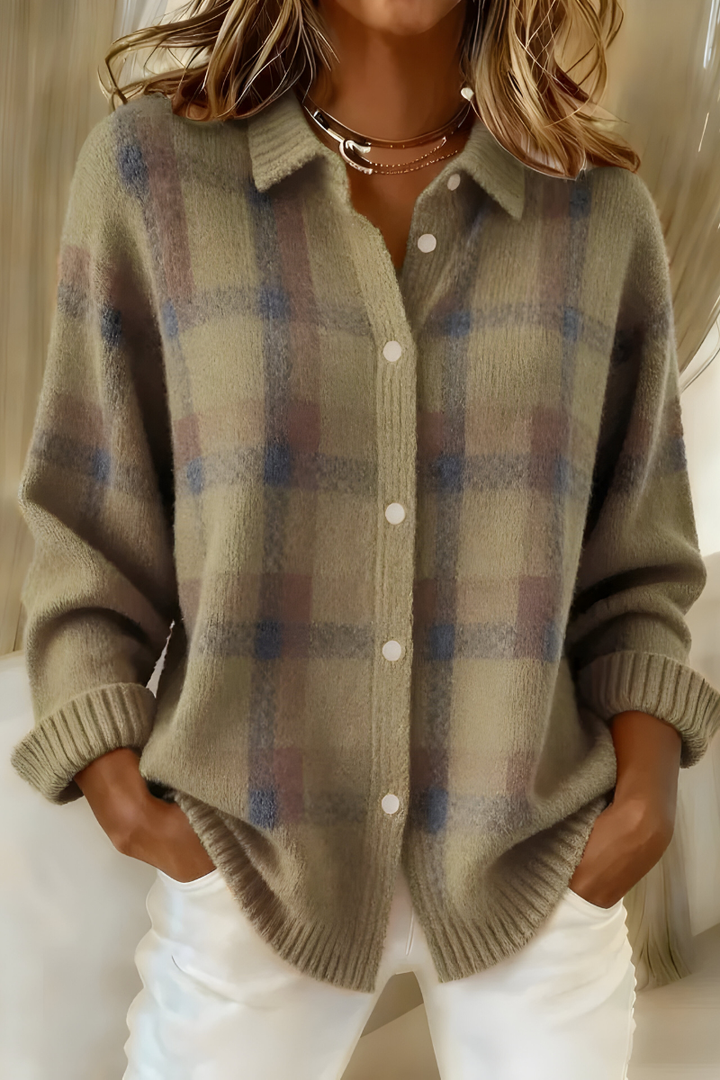 Trudy – Plaid Knit Button-Up Cardigan