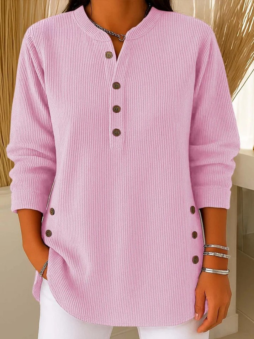 Georgina – Ribbed Henley Button Top