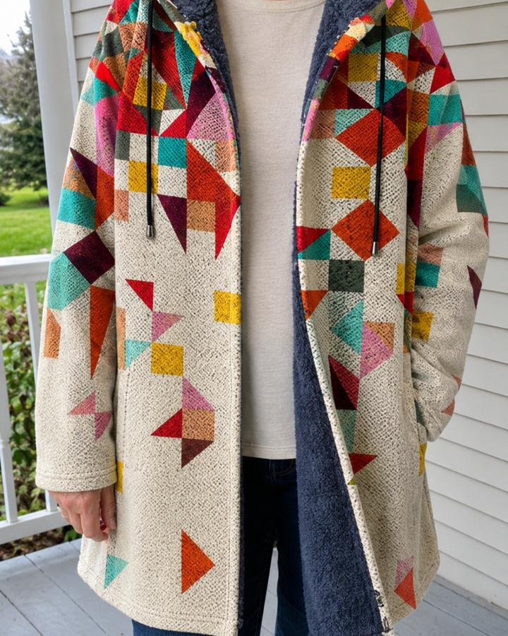 Lilian – Fleece-Lined Geometric Hooded Jacket