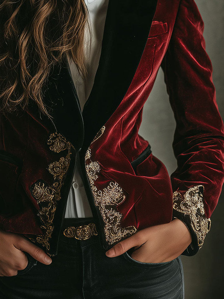 Winifred – Velvet Blazer with Gold Embroidery