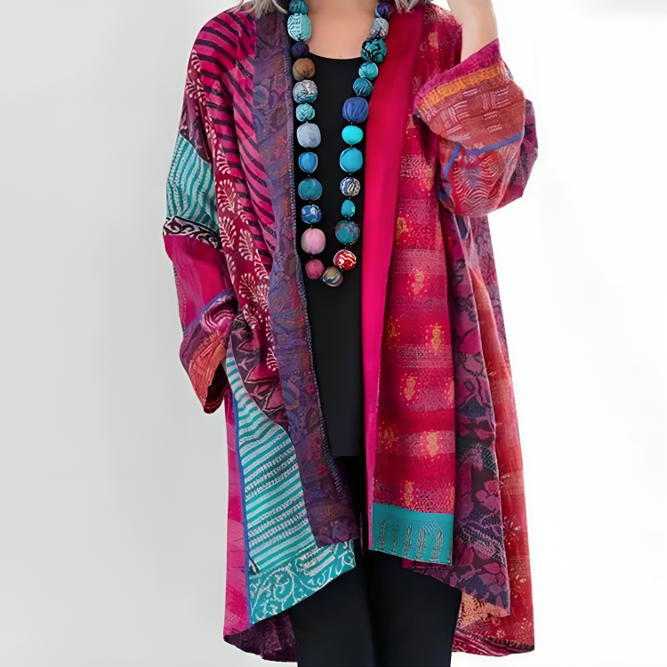 Angela – Patchwork Print Open Front Jacket