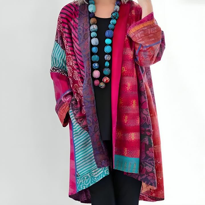 Angela – Patchwork Print Open Front Jacket