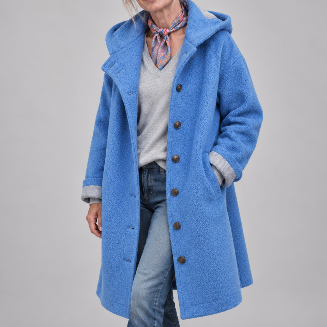 Lavinia – Hooded Button-Front Textured Coat