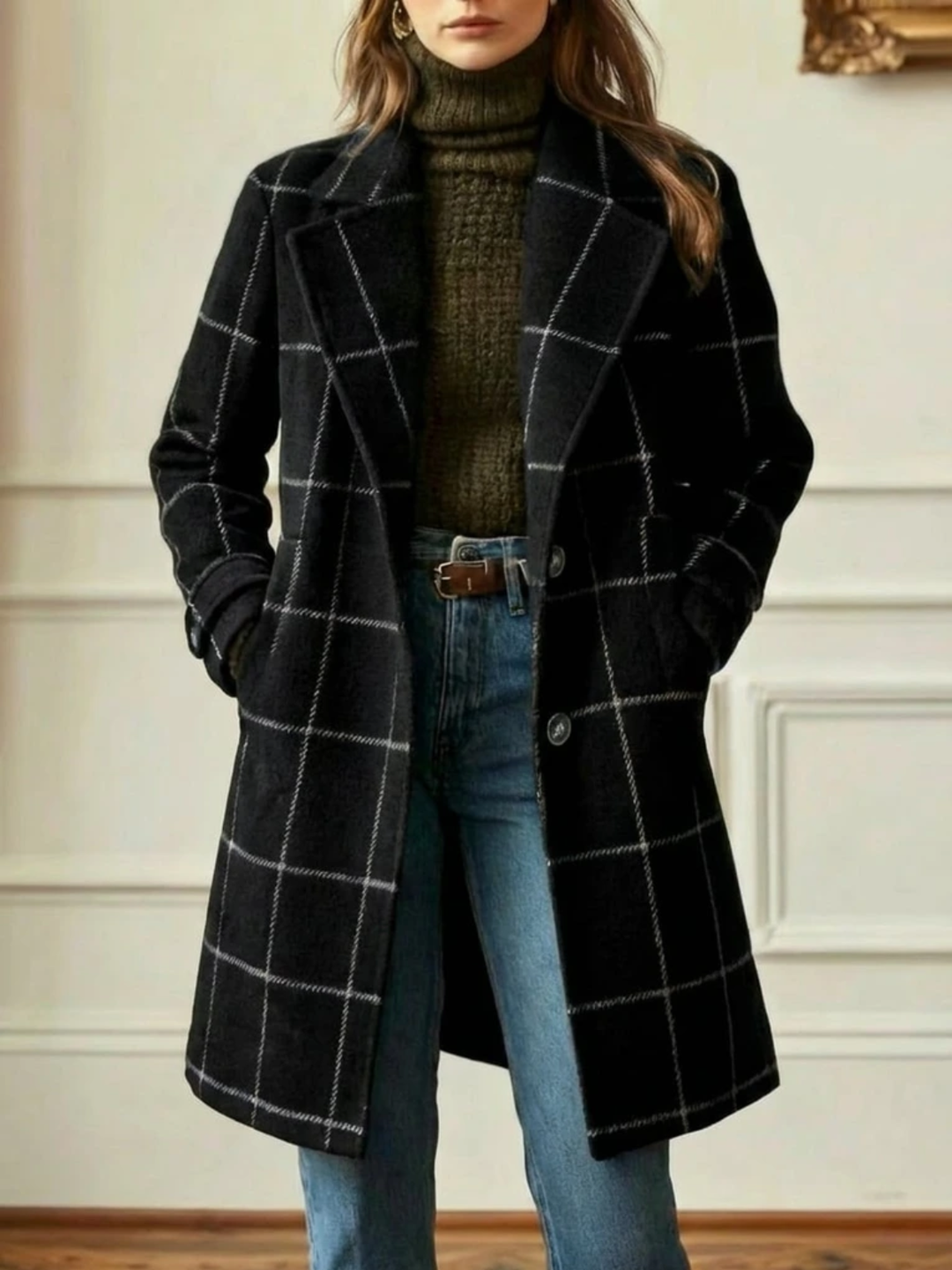 Gladys – Tailored Plaid Long Coat