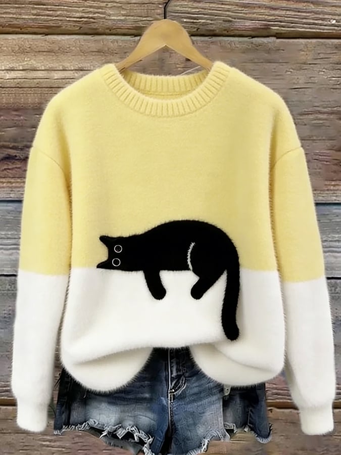 Perpetua – Cat Graphic Colour Block Jumper