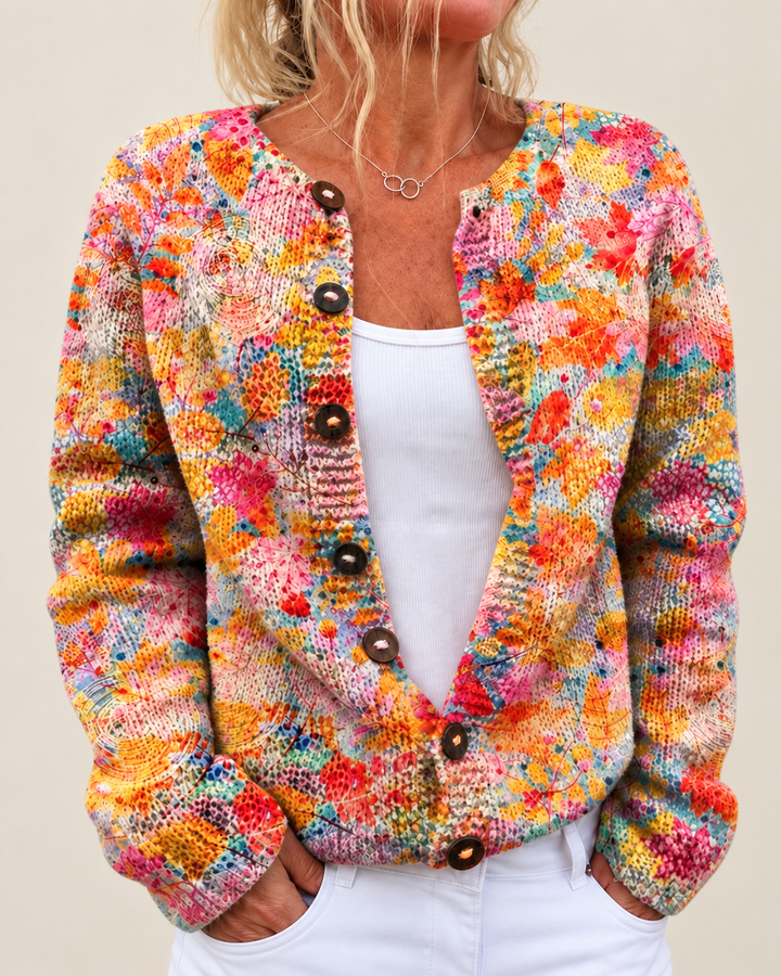 Maud – Printed Open-Front Knit Cardigan
