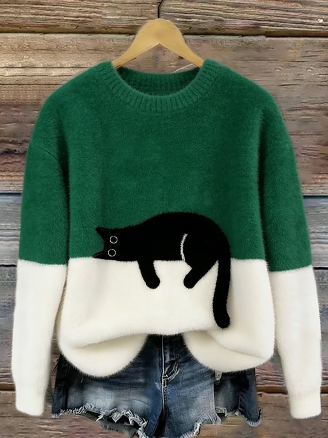 Perpetua – Cat Graphic Colour Block Jumper