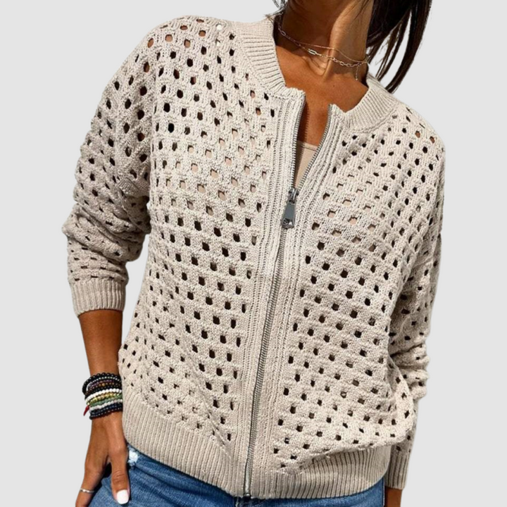 Octavia – Hollow Knit Zip-Up Cardigan