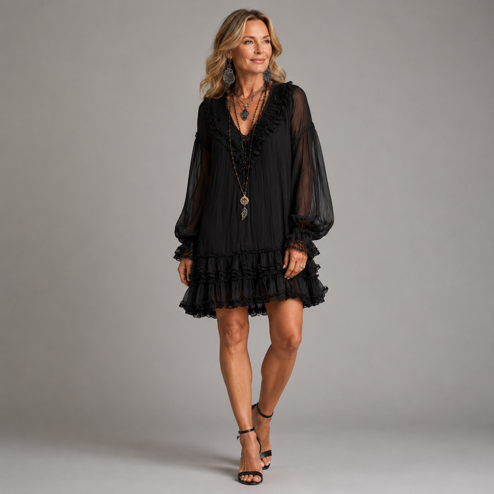 Eilidh – Ruffle Chiffon-Look Mini Dress