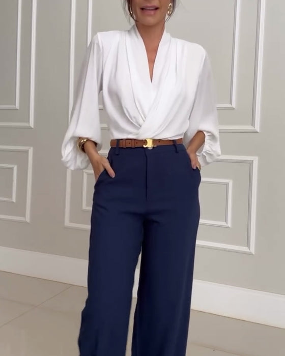 Caoimhe – V-Neck Lantern Sleeve Blouse