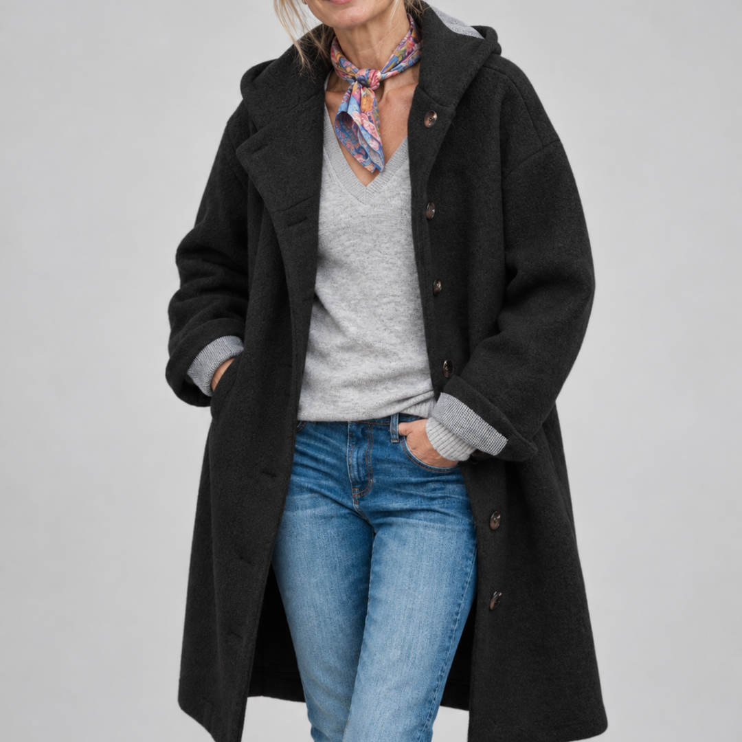Lavinia – Hooded Button-Front Textured Coat