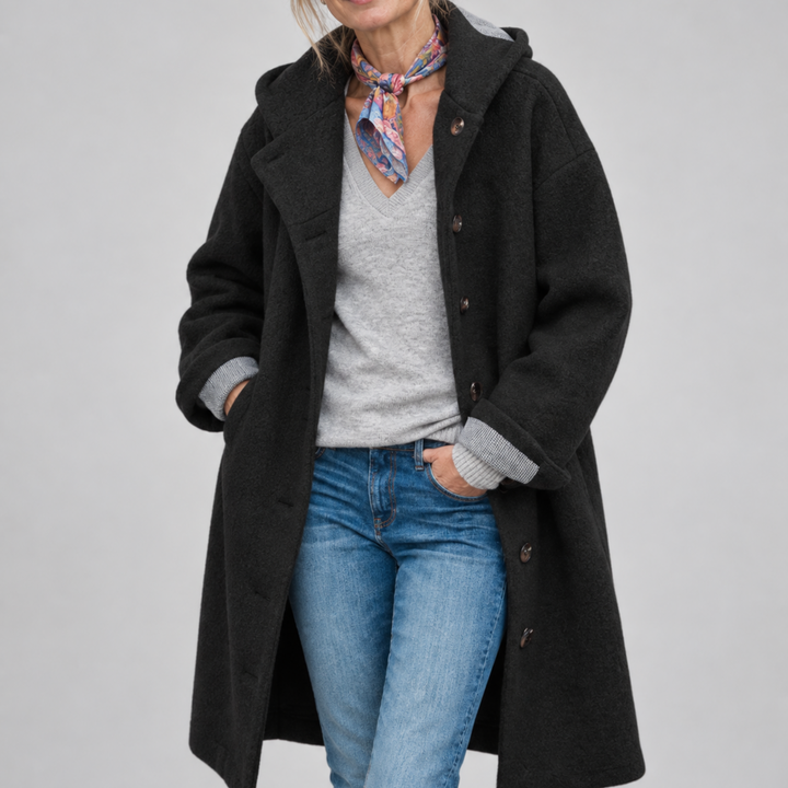 Lavinia – Hooded Button-Front Textured Coat