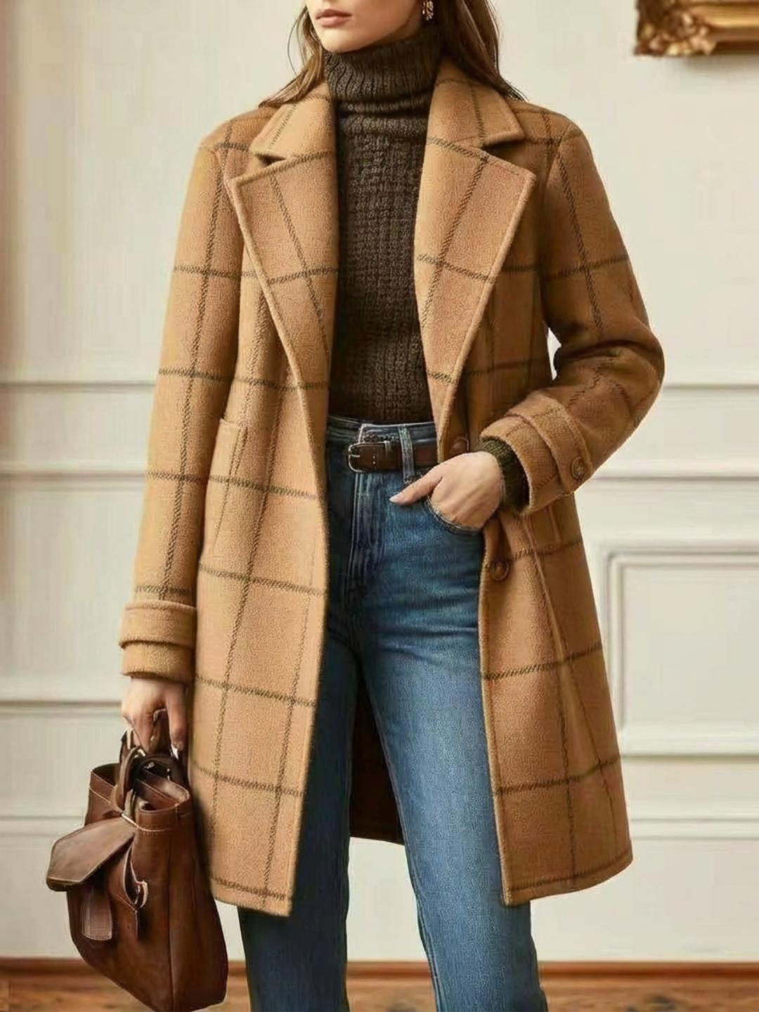 Gladys – Tailored Plaid Long Coat