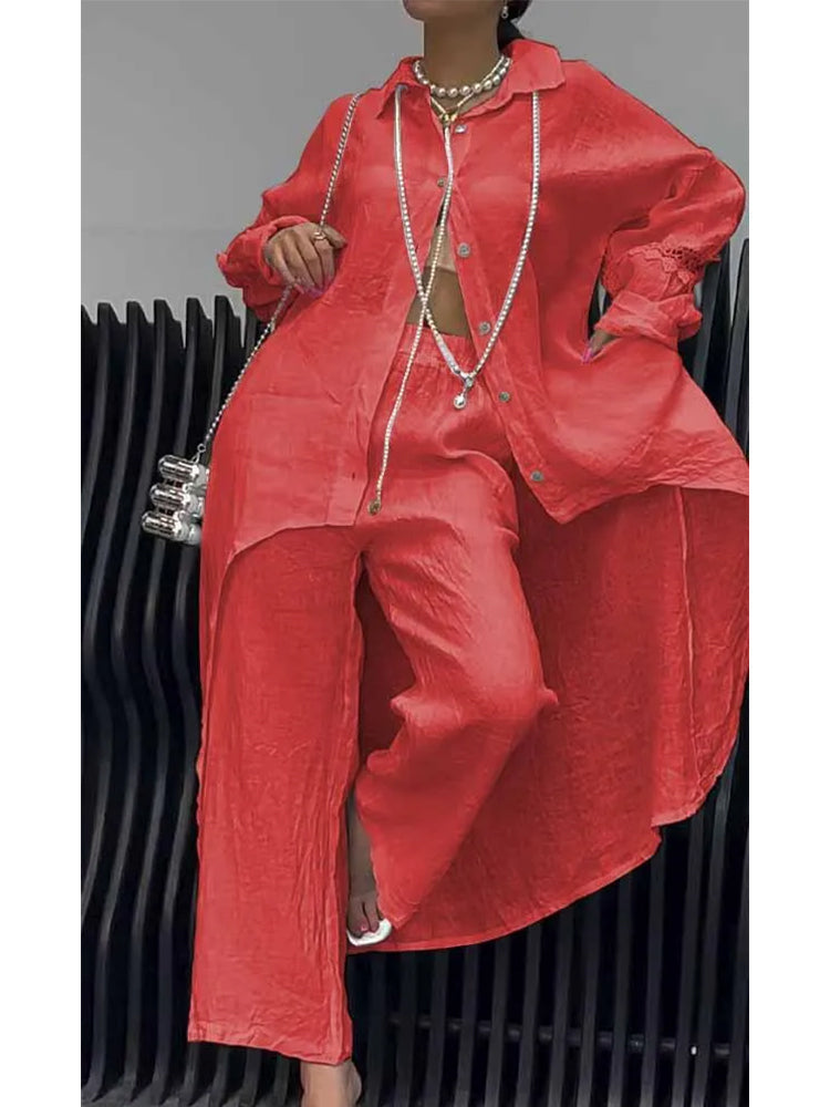 Jessamy – Linen-Look Longline Shirt and Wide-Leg Set