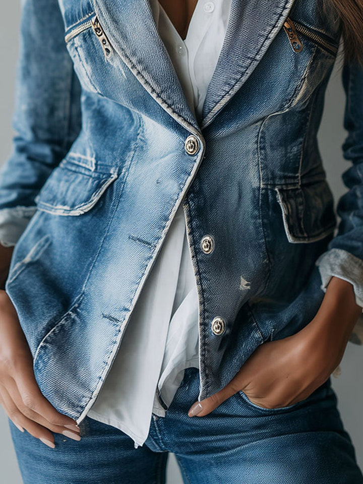 Joanna – Tailored Washed Denim Blazer Jacket