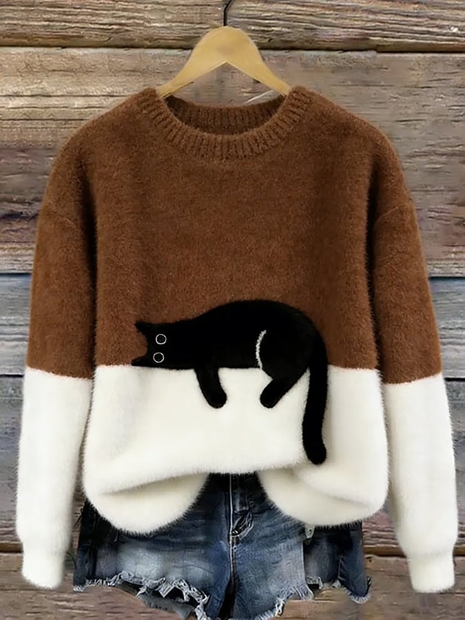 Perpetua – Cat Graphic Colour Block Jumper