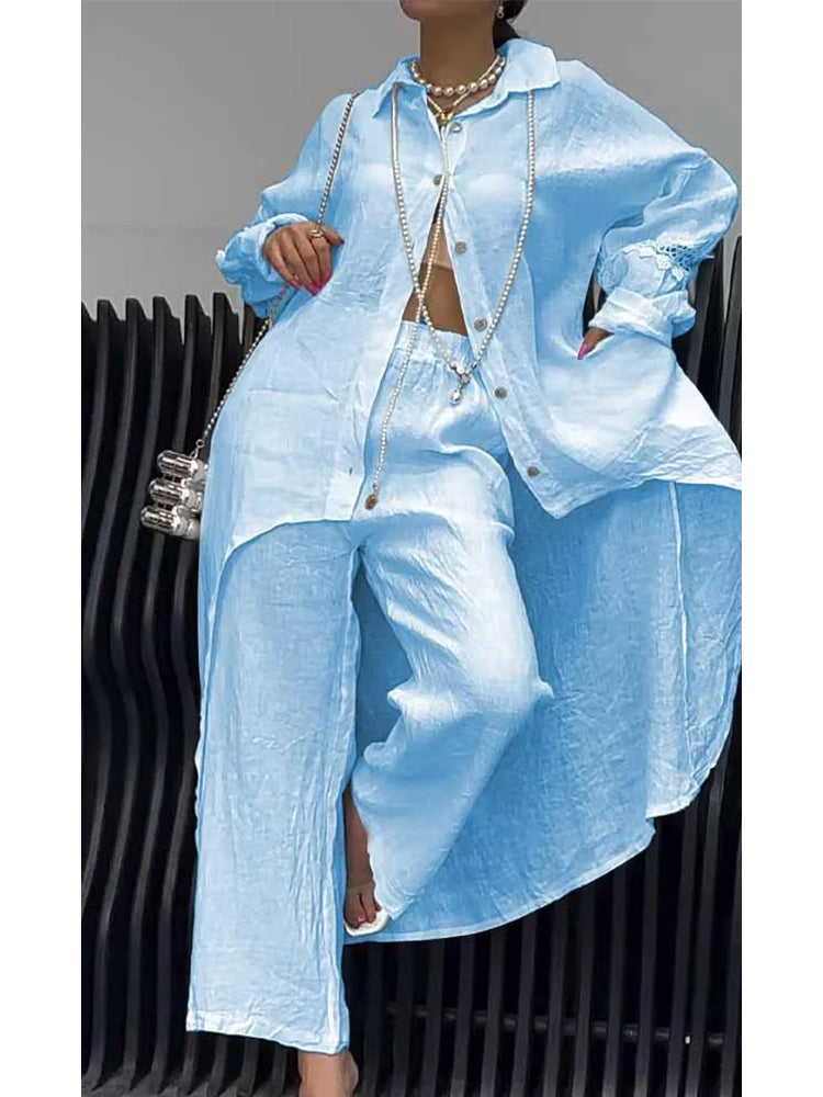 Jessamy – Linen-Look Longline Shirt and Wide-Leg Set