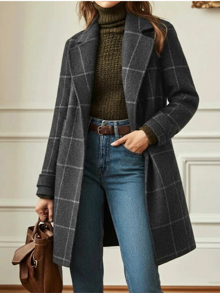 Gladys – Tailored Plaid Long Coat